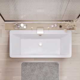 Ванна из литьевого мрамора  Aqua de Marco CRETE 179х79 с хромированным полотенцедержателем Белая 1180WCKRI
