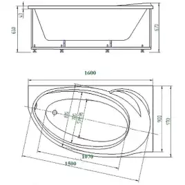 Акриловая ванна Aquatek Бетта 160х97 правая BET160-0000170, без панелей, каркаса и слив-перелива