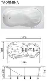 Акриловая ванна 1Марка TAORMINA 180х90 01та1890 прямоугольная, Белая
