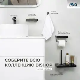 Ершик подвесной AVS Bishop, черный матовый, с полочкой