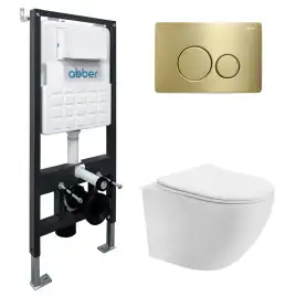 Комплект унитаза с инсталляцией ABBER Bequem AC1100T белый и кнопкой AC0121MMG золото матовое