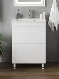 Тумба с раковиной FAURAplus САНТЕЛЬМО СЛИМ 60-2 напольная (Раковина IZI керамическая, узкая) Белая