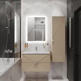 Шкаф-пенал для ванной Grossman Луксор 35 подвесной, бежевый матовый (303551)