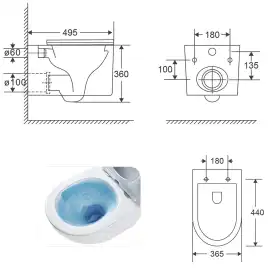 Унитаз подвесной Azario LUZIO AZ-098-UQ подвесной, безободковый, со смывом 