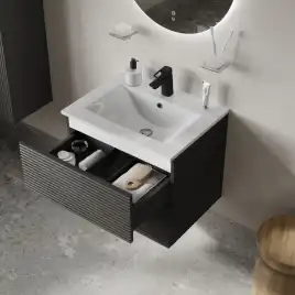 Тумба с раковиной IDDIS Bild 60, подвесная, Темно-серый, BIL60G0i95K