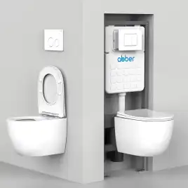 Комплект унитаза с инсталляцией ABBER Bequem AC1100T белый и кнопкой AC0121MMG золото матовое