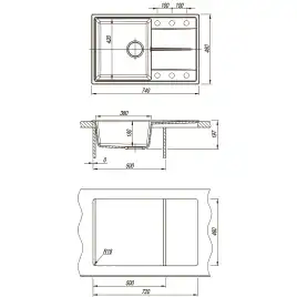 Кухонная мойка AZARIO Izmir 740х480х197 кварцевая, прямоугольная, цвет Песочный: CS00097682