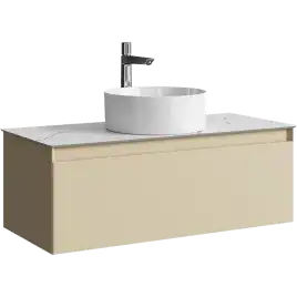 Тумба с раковиной подвесная Aqwella Geometria 100 GE01101MD+STG1014X456MW, со столешницей мрамор белый, цвет морская дюна