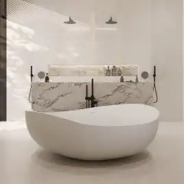 Ванна  Abber Stein 180х110 AS9639 из искусственного камня, Белая матовая