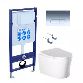 Унитаз с инсталляцией Aquatek Ника SET AQUATEK НИКА-017 4в1 с сиденьем Микролифт и черной клавишей смыва