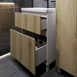 Тумба с раковиной FAURAplus Аврора 60-2, напольная (Раковина Classica 60) Фасад Дуб Элвезия