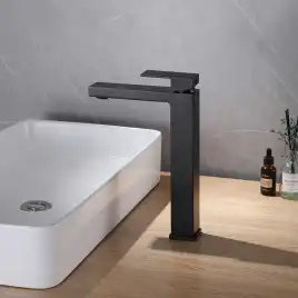 Смеситель для накладной раковины Abber Daheim AF8211B, однорычажный, высокий, Черный матовый