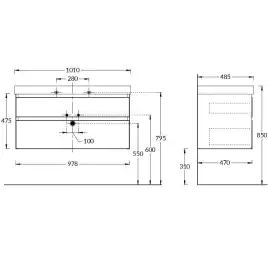 Тумба под раковину Kerama Marazzi CUBO 100 см, CUB.100.2\WHT.M подвесная, Белая матовая