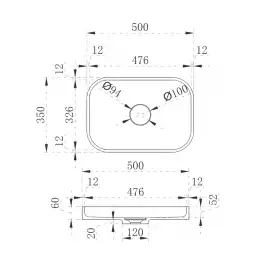 Раковина накладная ABBER STEIN 50х35х6 AS2602, прямоугольная, белая матовая