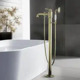 Напольный смеситель для ванны Aquatek Классик AQ1545PG, однорычажный, с внутренней частью, Полированное золото