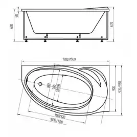Акриловая ванна Aquatek Бетта 170х97 правая BET170-0000154, без панелей, каркаса и слив-перелива