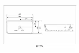 Раковина накладная ABBER RECHTECK 60,5х35х13,5 AC2204MB, прямоугольная, черная матовая