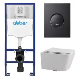 Комплект унитаза с инсталляцией ABBER Rechteck AC1201 белый и кнопкой AC0126MB черная матовая