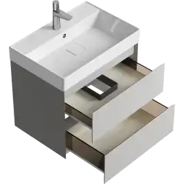 Тумба с раковиной подвесная Aqwella Geometria 65 GE01652ST, с двумя ящиками, цвет серый туман