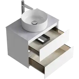 Тумба с раковиной подвесная Aqwella Geometria 65 GE01652WM+STG662X476GS, со столешницей серый камень, цвет белый