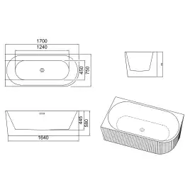 Акриловая ванна Azario LAGO BLANCO BLACK 170х75 AZ-6724-1CLB 17075, асимметричная, левая
