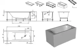 Акриловая ванна Kolpa-San QUAT Evelin 150x70 (1W28F) 900281, Белая