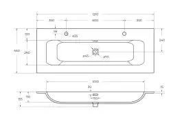 Керамическая раковина с одной чашей и двумя отверстиями под смеситель CEZARES CZR-8073-120-1-2