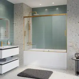 Душевая шторка на ванну CEZARES TANDEM-SOFT-VF-2-180/145-C-BORO-IV стекло Прозрачное, профиль Брашированное золото