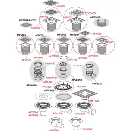 Душевой трап AlcaPlast 150х150/50/75, подводка – прямая, решетка –  нержавеющая сталь APV4444
