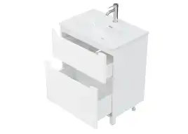 Тумба с раковиной FAURAplus, Lotos 60-2 напольная, белая, глянцевая