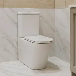 Унитаз-компакт Azario Quadro AZ-2175 напольный, безободковый, в комплекте с бачком и сиденьем микролифт, Белый глянцевый