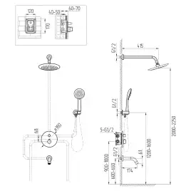 Встраиваемая душевая система AVS TERMO 811-503-MB термостат с изливом, черный матовый