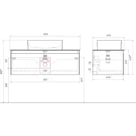 Тумба с раковиной подвесная Aqwella Geometria 100 GE01101MD+STG1014X456GS, со столешницей серый камень, цвет морская дюна