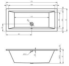 Акриловая ванна RIHO LUSSO 170х75 прямоугольная B007001005
