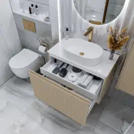 Тумба под раковину Grossman Кристалл 80 подвесная, бежевый матовый (108044)