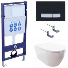 Унитаз с инсталляцией SET AQUATEK ПОЛАРИС-026 4в1 с сиденьем микролифт и Черной клавишей смыва