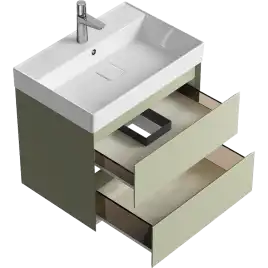 Тумба с раковиной подвесная Aqwella Geometria 65 GE01652SH, с двумя ящиками, цвет зеленый шалфей