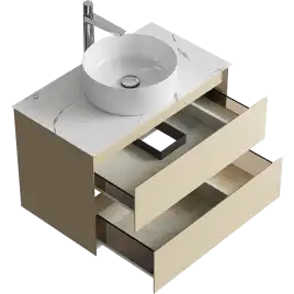 Тумба с раковиной подвесная Aqwella Geometria 80 GE01082MD+STG814X476MW, со столешницей мрамор белый, цвет морская дюна