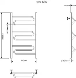 Полотенцесушитель водяной Aquanet Paolo 800x500, хром