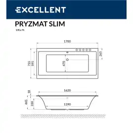 Акриловая ванна Excellent Pryzmat Slim 170х75 WAEX.PRY17WHS с тонким бортом, встраиваемая, Белая