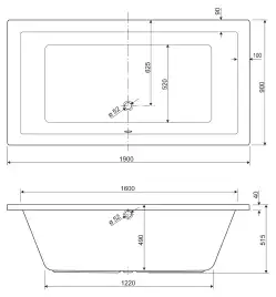Акриловая ванна Cezares PLANE 190х90 PLANE-190-90-49-W37 прямоугольная, Белая