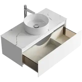 Тумба с раковиной подвесная Aqwella Geometria 100 GE01101WM+STG1014X456MW, со столешницей мрамор белый, цвет белый