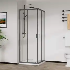 Душевой уголок Vincea City 90х90 VSS-5CT900CLGM, дверь раздвижная, профиль вороненая сталь, стекло прозрачное