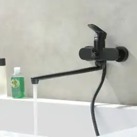 Смеситель для ванны Aquatek Ника AQ1842MB с длинным изливом, Черный матовый