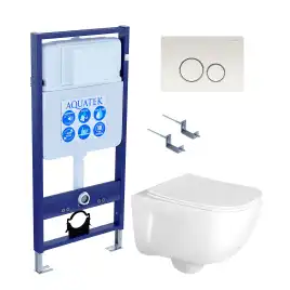 Унитаз с инсталляцией Aquatek Дива SET AQUATEK ДИВА-016 4в1 с сиденьем Микролифт и клавишей смыва Хром