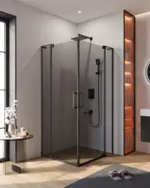 Душевой уголок CEZARES SLIDER-A-2-90/100-GRIGIO-NERO серое стекло, профиль Черный