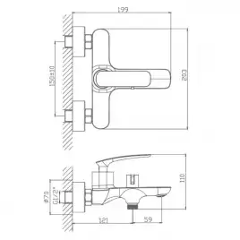 Смеситель для ванны Haiba HB60616 с коротким изливом, хром