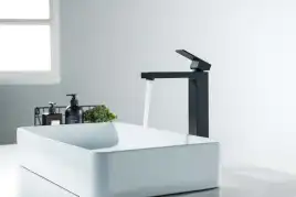 Смеситель для накладной раковины Aquatek Либра AQ1604MB, однорычажный, высокий, Черный матовый