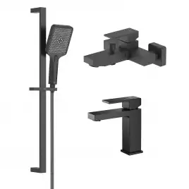 Комплект смесителей для ванны Aquatek Либра AQ1630MB, 3 в 1 однорычажный, Черный матовый