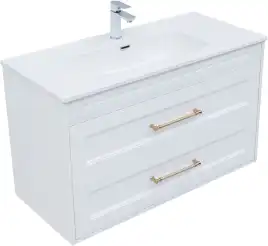 Тумба под раковину Aquanet Бостон new 100 белый сатин (ручки золото), 347183